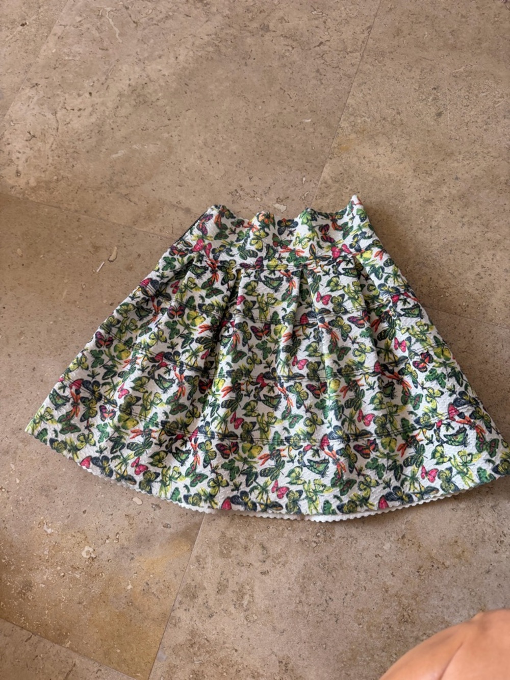 Floral Butterfly Tiered Skirt in White with Multicolor Print